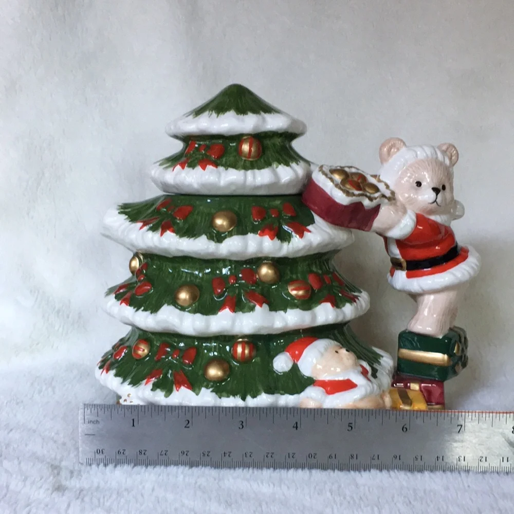 World Bazaar Cute Teddy Bear in Santa Suit Christmas Tree teapot hand painted